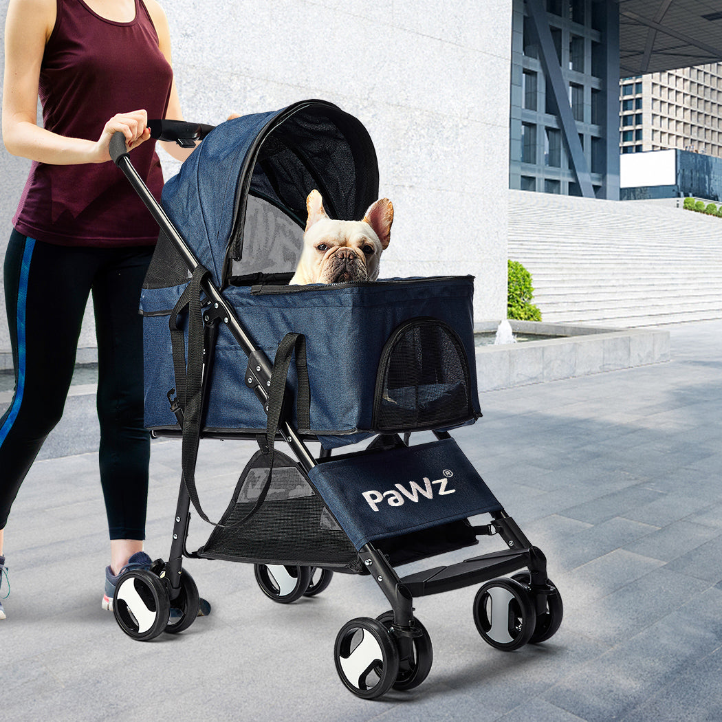 Large Pet Stroller Dog & Cat Carrier Blue Foldable Travel Pushchair