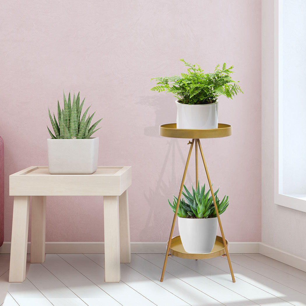 Plant Stand 2 Tiers Outdoor Indoor Gold Medium