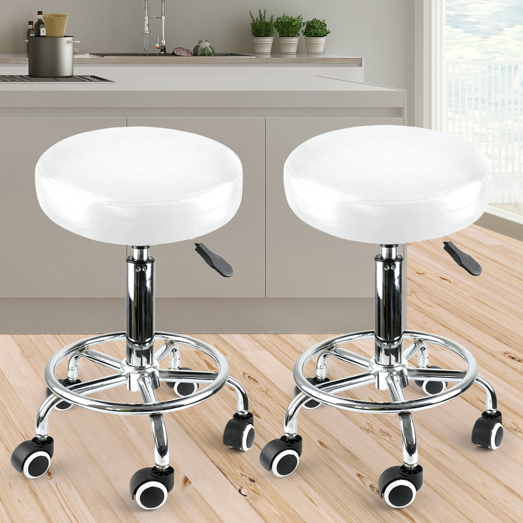 2x Swivel Salon Barstool Hairdressing White