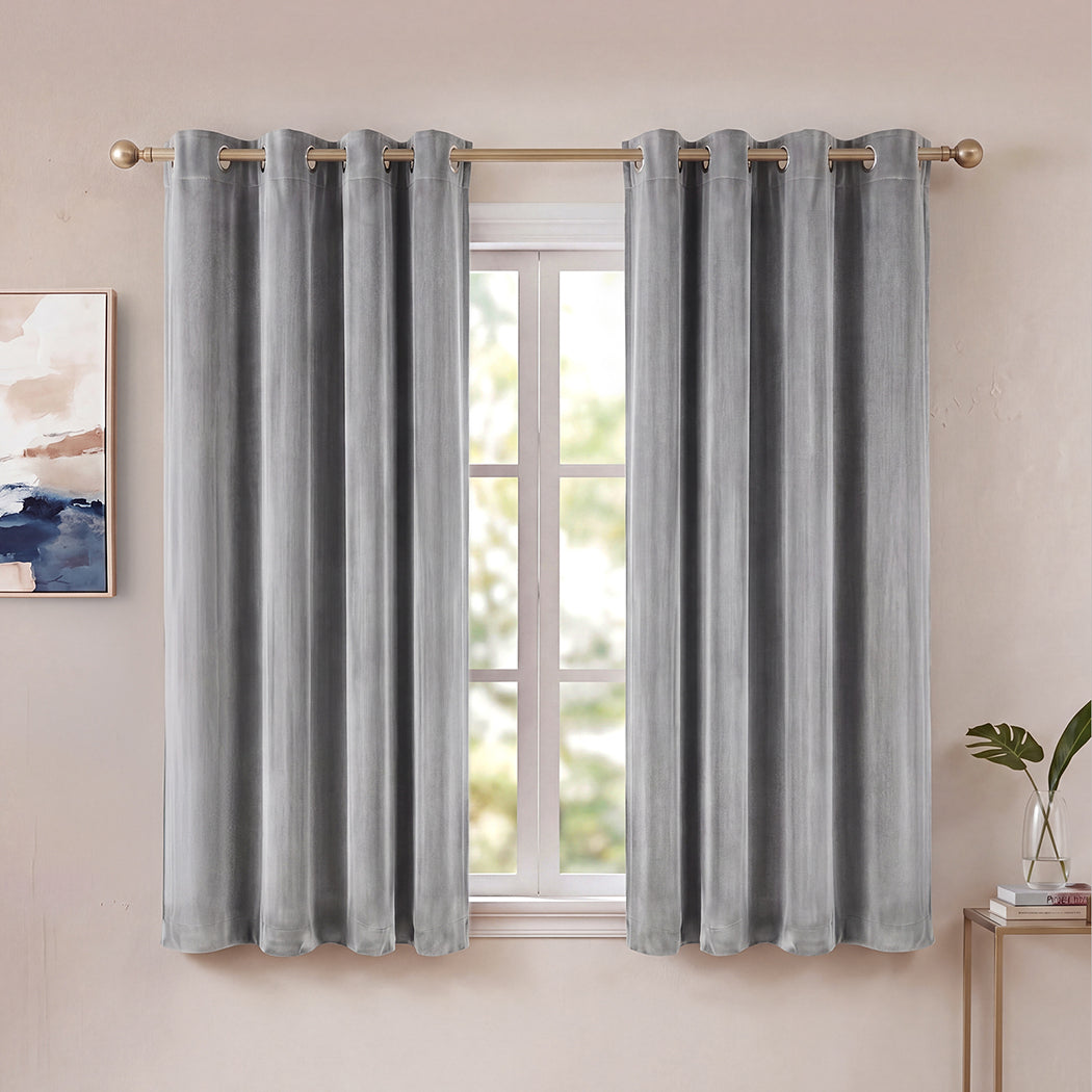 Velvet Blackout Curtains Grey 2 Panel Eyelet | Simpledeals
