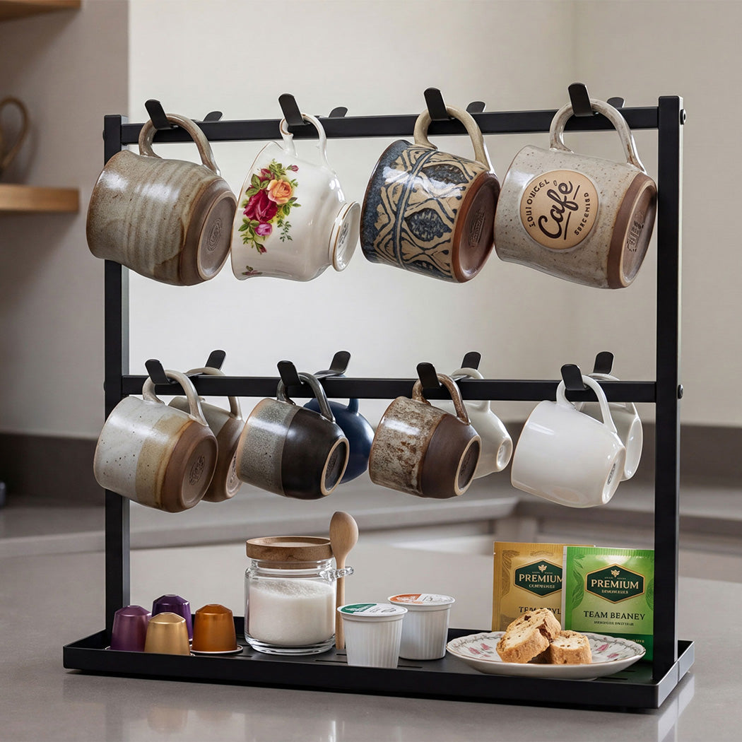 2-Tier Mug Rack 16 Hook Coffee Cup Stand | Simpledeals