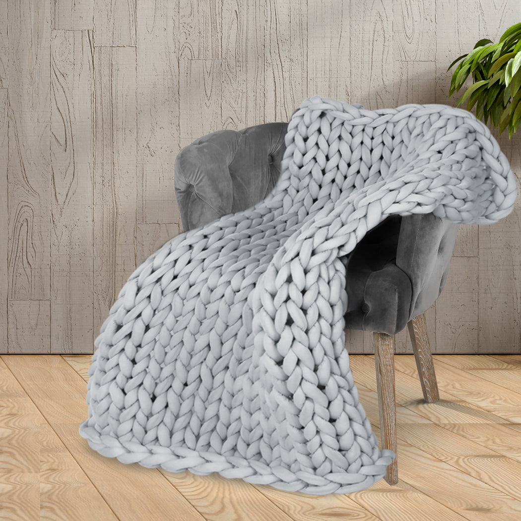 Compact Knitted Weighted Blanket Chunky Grey Kids  Scandi Inspired