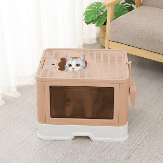 Foldable Cat Litter Box Tray Enclosed Pink - Kitty Toilet Hood Hair