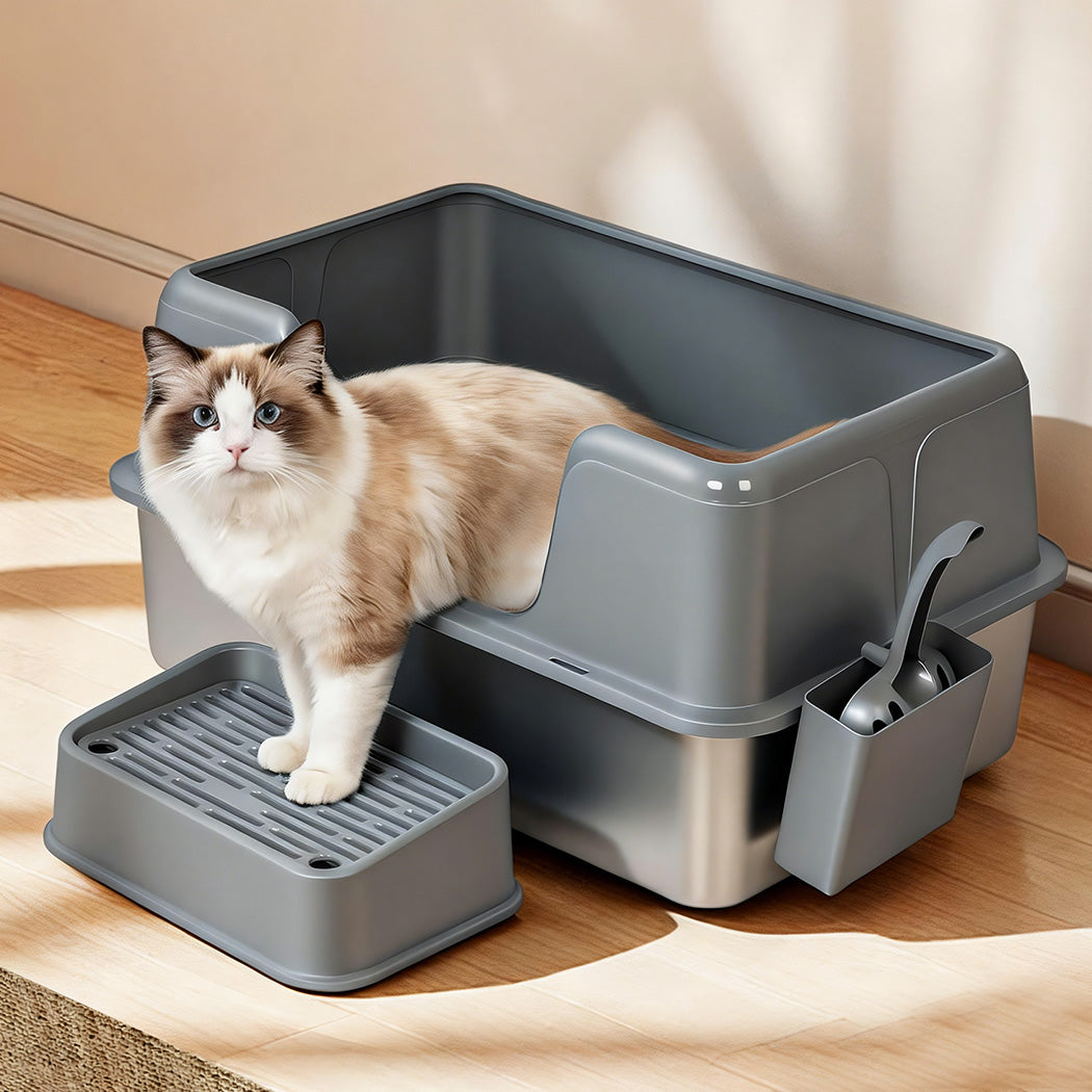 Stainless Steel Large Cat Litter Box 60x40x31.5cm