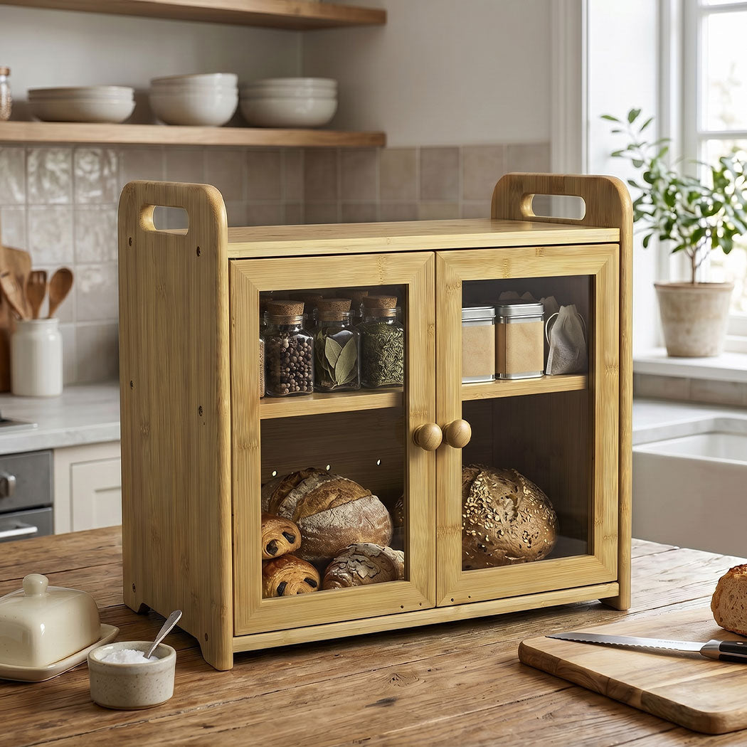 Bamboo Bread Bin 2 Tier 20L Kitchen Storage | Simpledeals