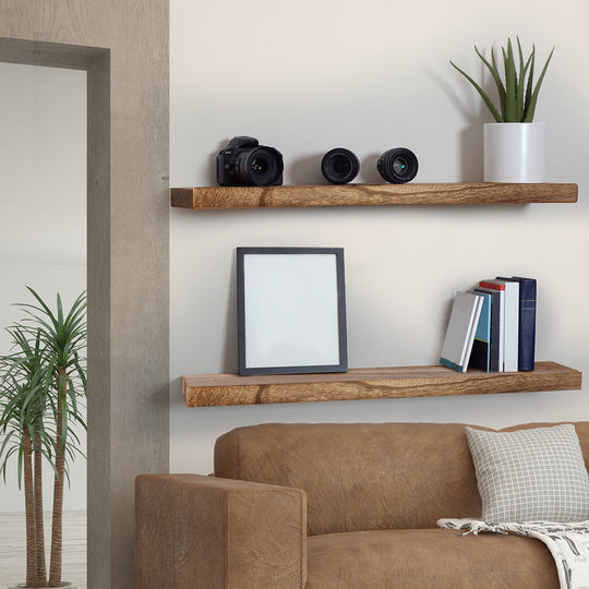 2 Pcs Floating Shelves Wall Mounted Medium - Storage Solid Wood Display