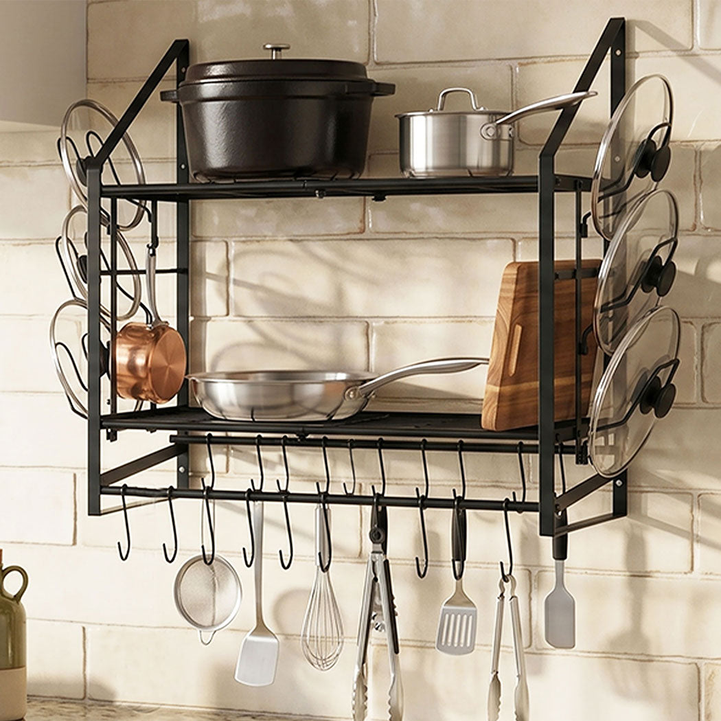 Wall Mounted Pot Rack 2 Tier 20 Hooks | Simpledeals