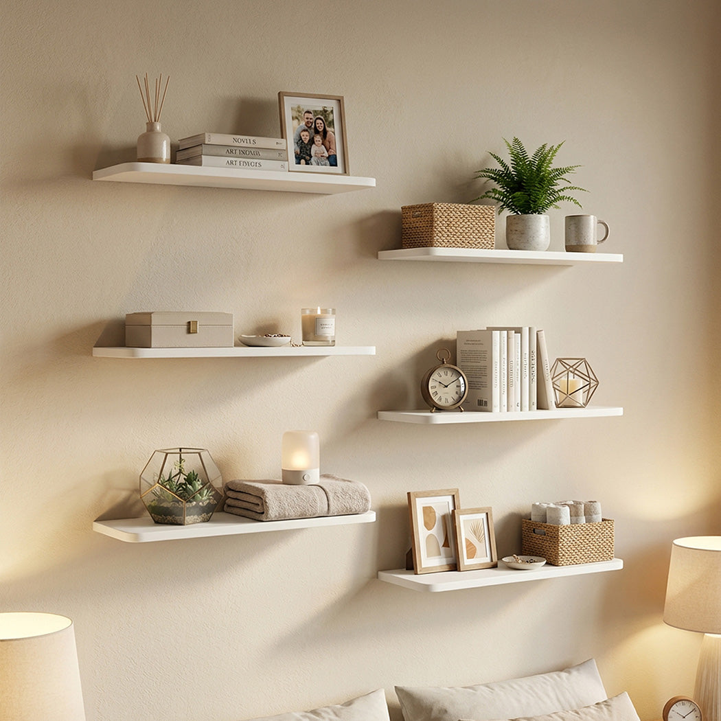 Floating Wall Shelves 6 Pack White MDF | Simpledeals