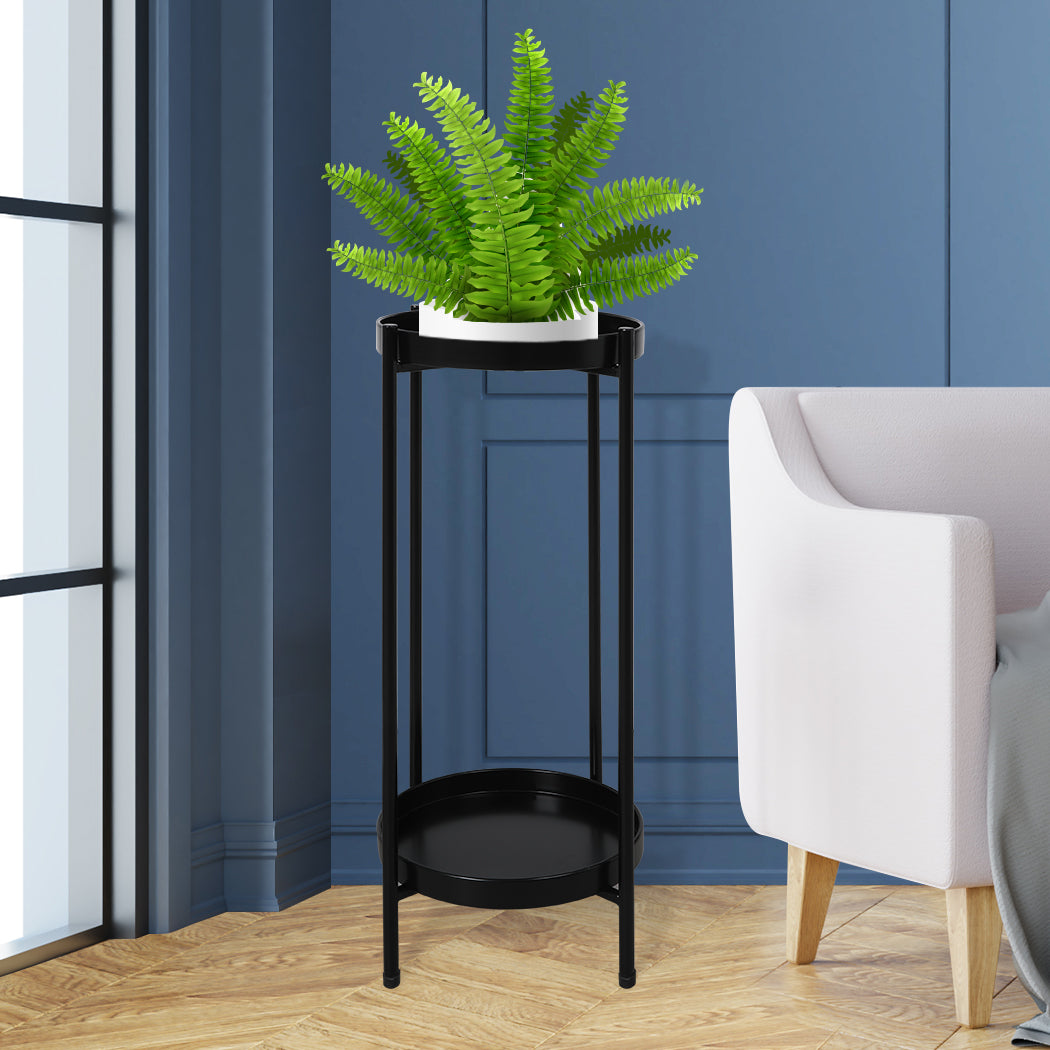 Black 2 Tier Plant Stand Large Garden Indoor Flower Holder