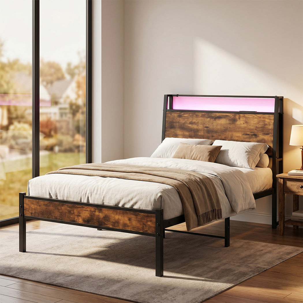 Single LED Bed Frame USB Charging Storage | Simpledeals