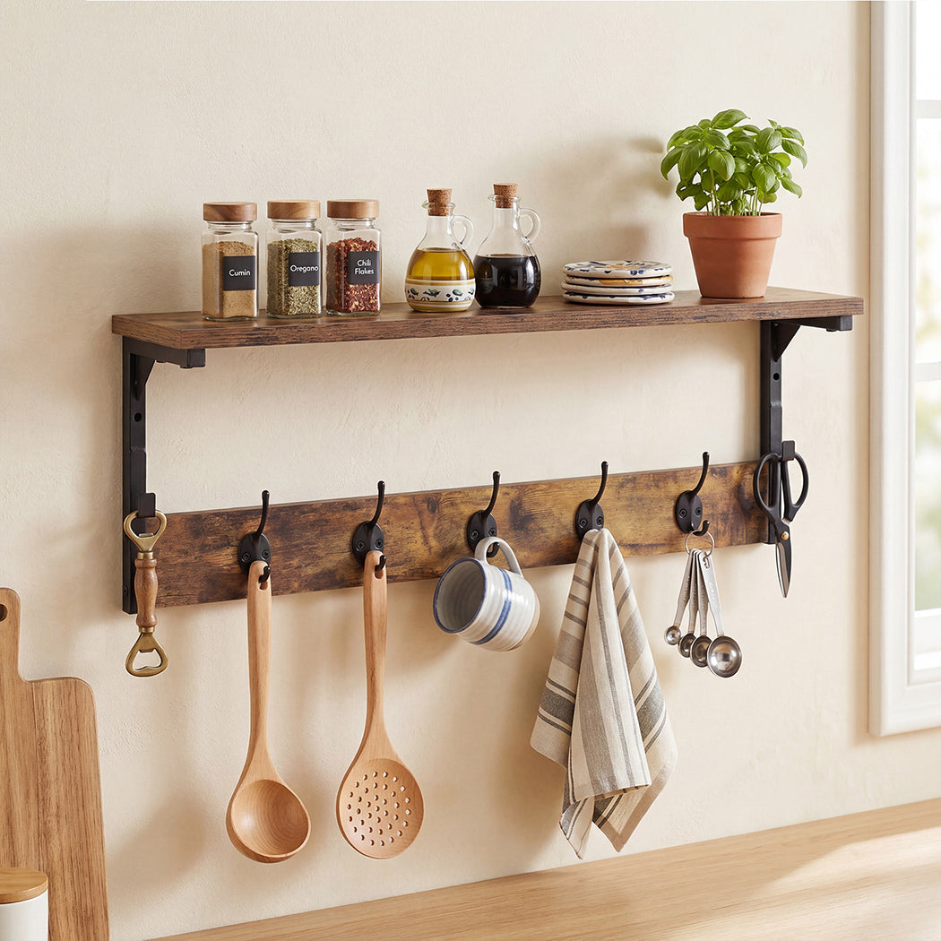 Wall Mounted Coat Rack Shelf 7 Hooks | Simpledeals