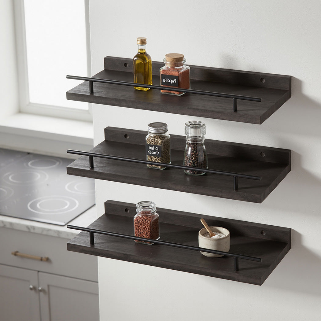 Floating Wall Shelves Set 3 Paulownia Wood | Simpledeals