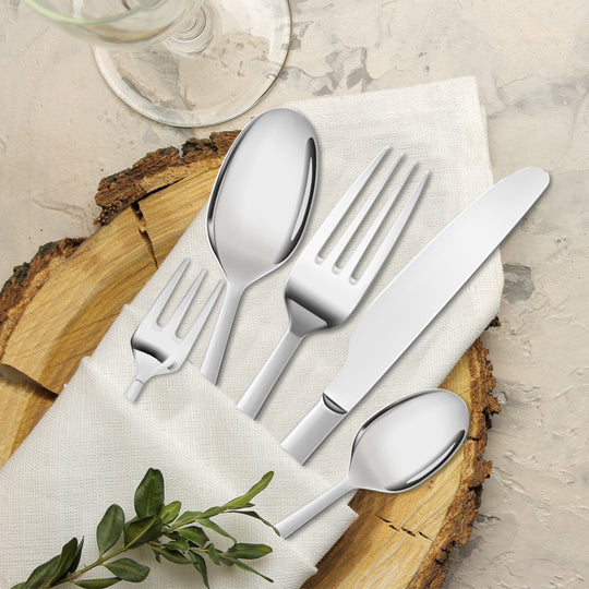 Cutlery Set Stainless Steel 30PCS Silver - Fork Spoon Tableware Glossy