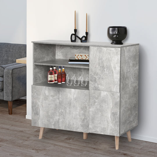 Buffet Sideboard Storage Cabinet Grey - Solid Wood Cupboard