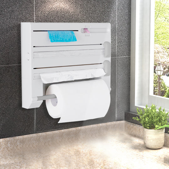 6in1 Wall Mounted Kitchen Rack Towel - Holder Foil Roll Organizer