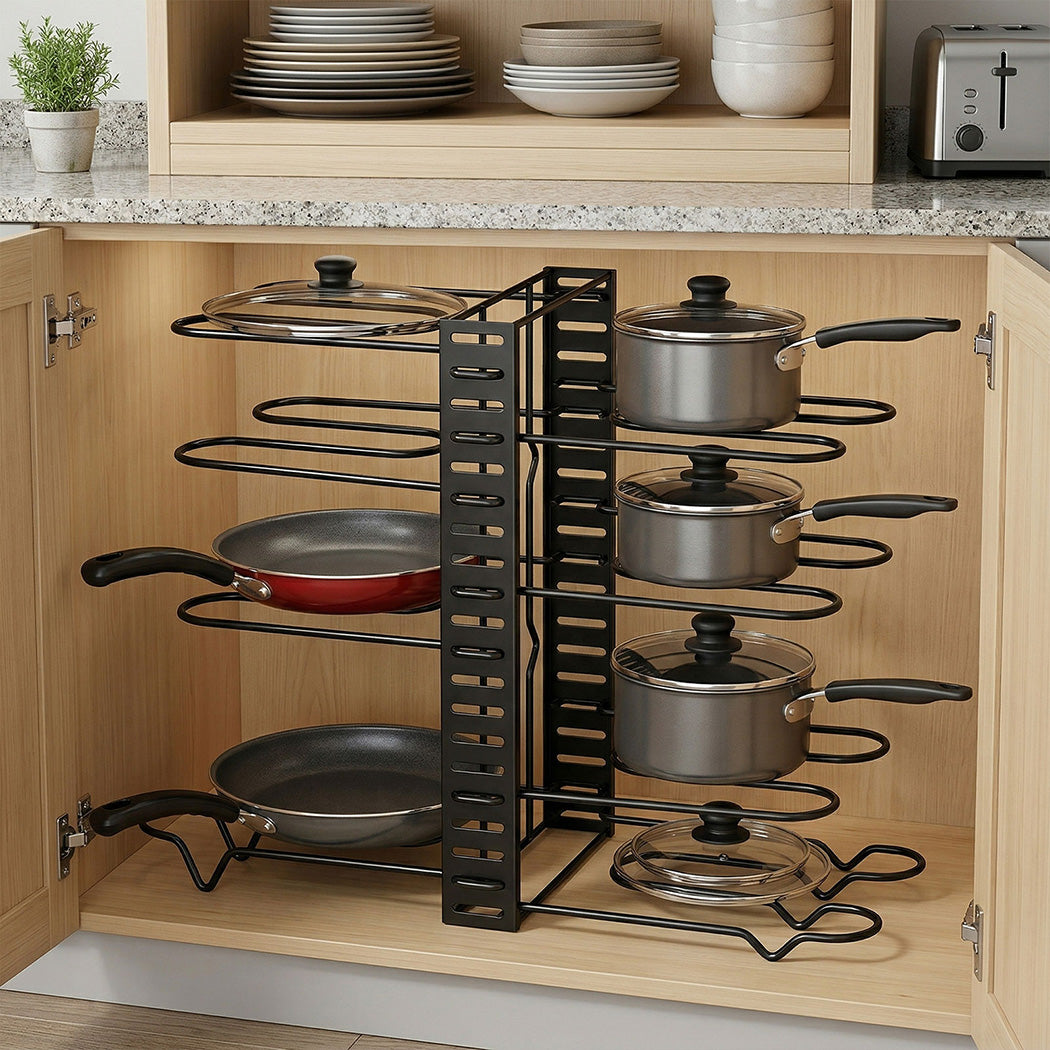 8 Tier Pot Pan Rack Organiser Kitchen | Simpledeals