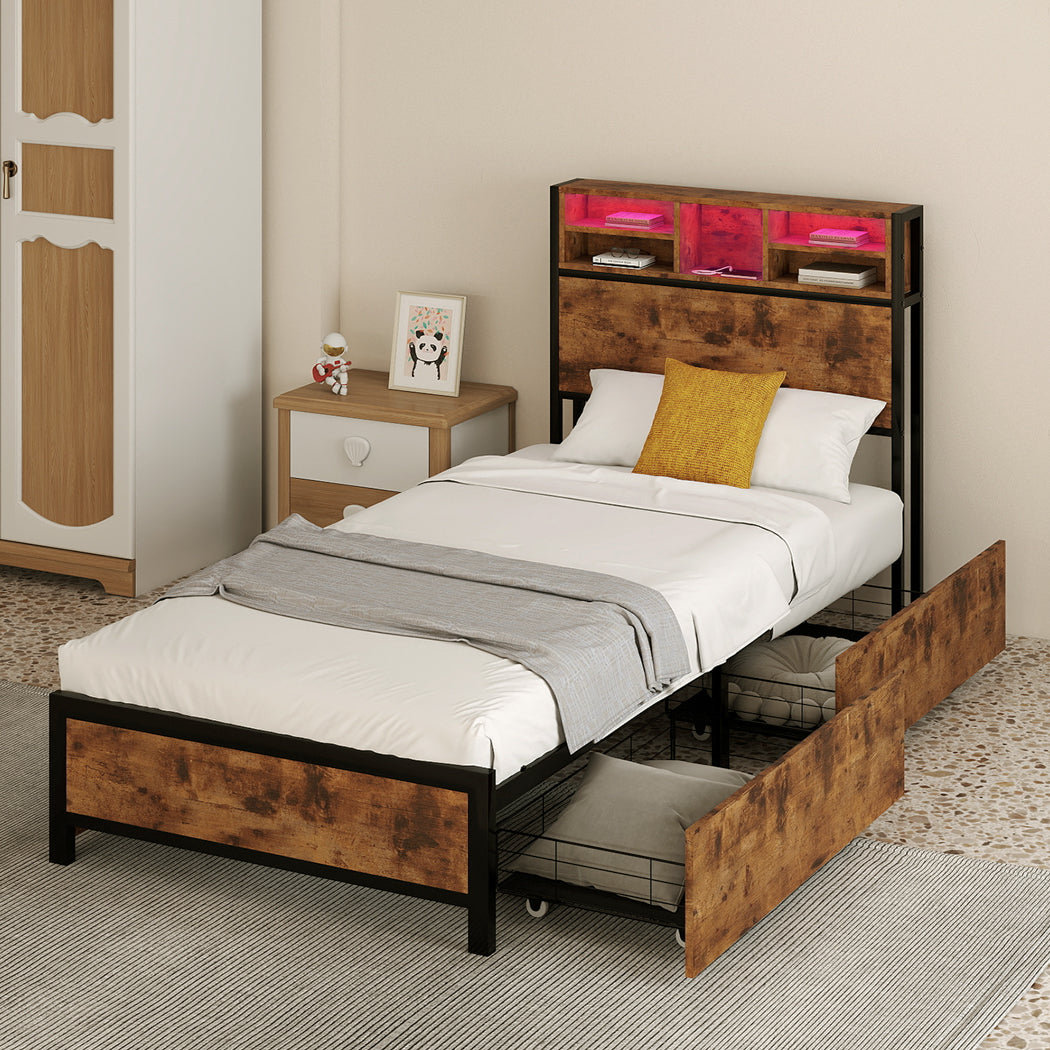 Brown bed frame 208x91x100cm, view 8