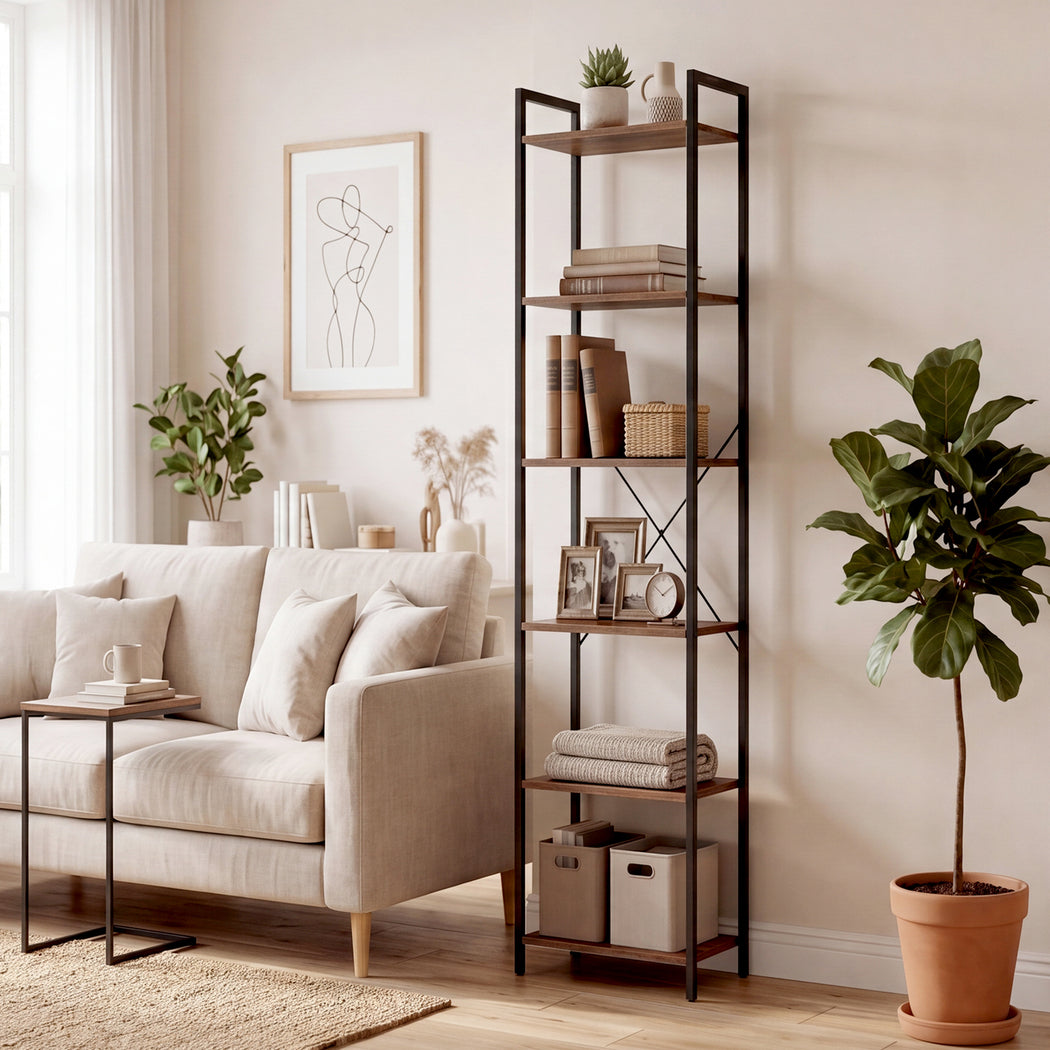 6 Tier Tall Bookshelf Industrial Bookcase | Simpledeals
