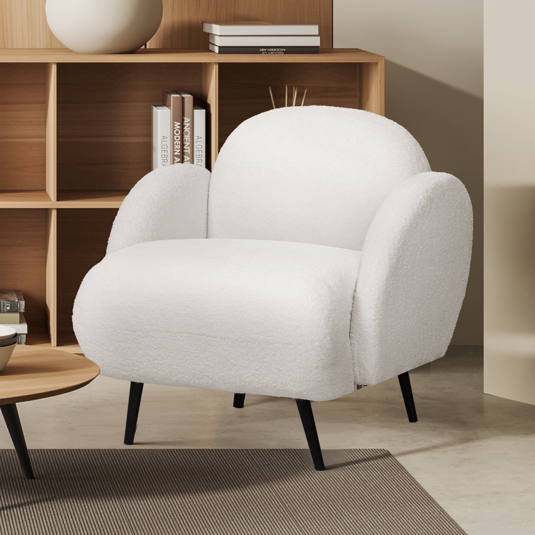 Stylish Sofa Chair Fleece Upholstered Single White  Adjustable Height