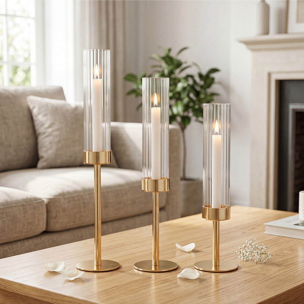 Gold Candle Holder Set Removable Glass 10x10x36cm