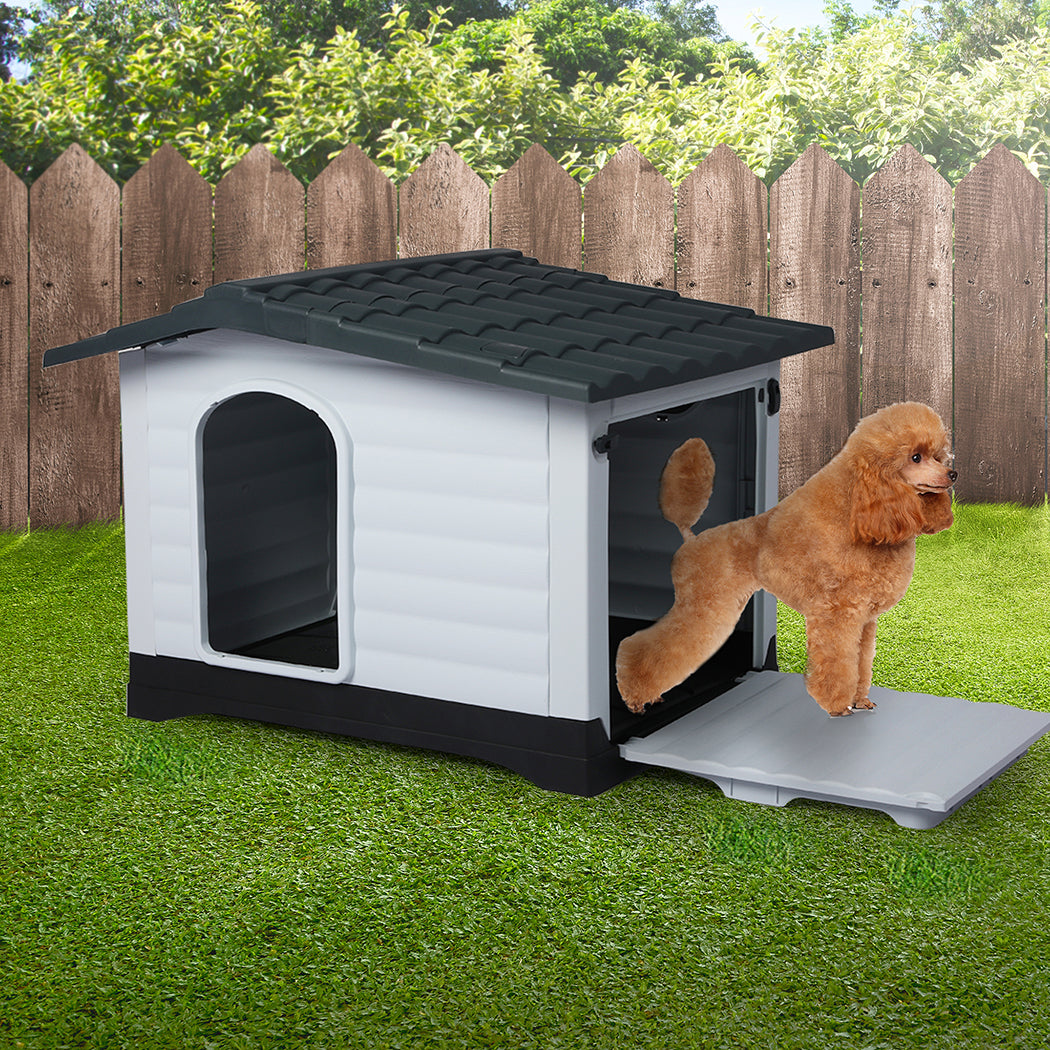 Plastic Dog Kennel House Weatherproof Pet Shelter Indoor Outdoor Grey