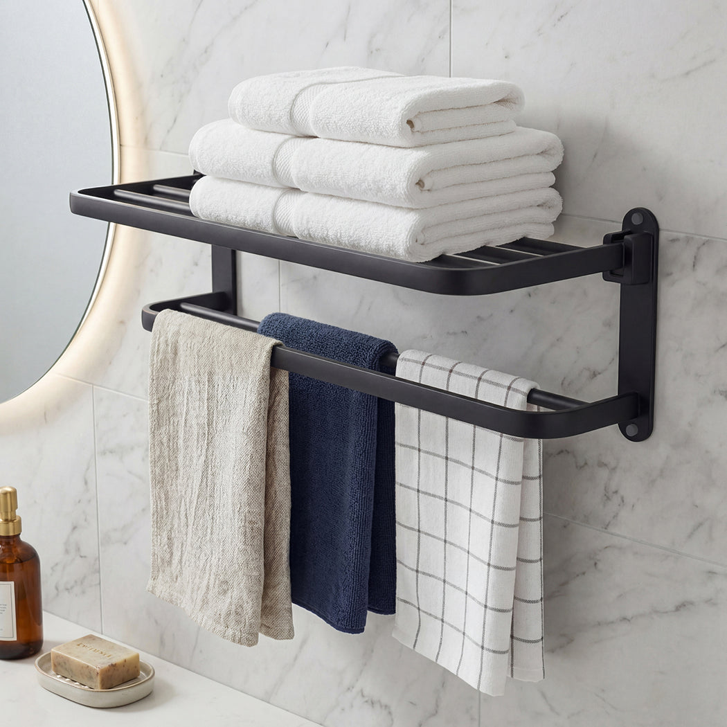 Double Towel Rack Wall Mounted Matte Black | Simpledeals