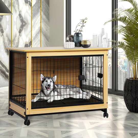 Wooden Wire Dog Kennel Side End XXL XX-Large - Table Steel Puppy Crate