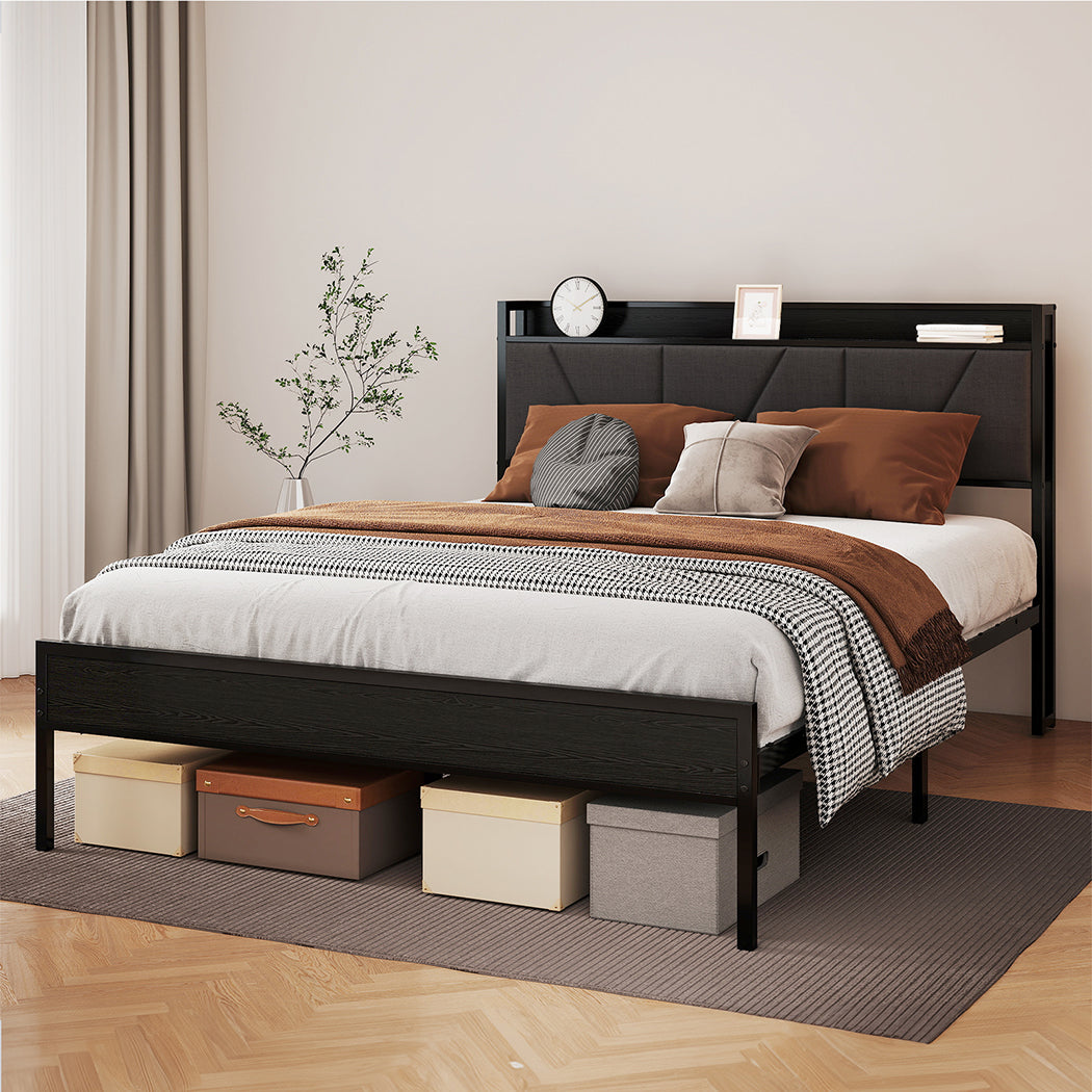 Queen Bed Frame Grey Steel 204x153cm