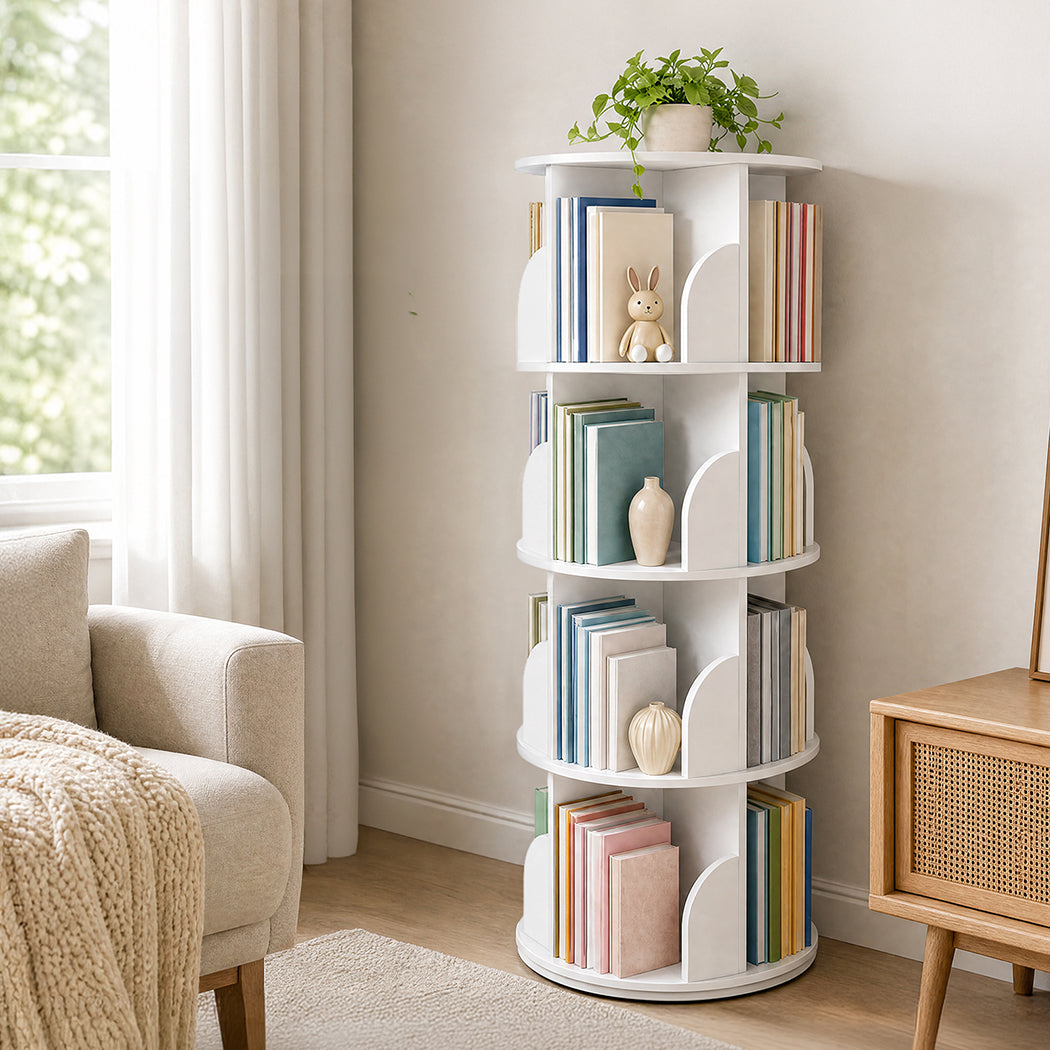 Rotating Bookshelf 4 Tier Storage 46x46x127cm