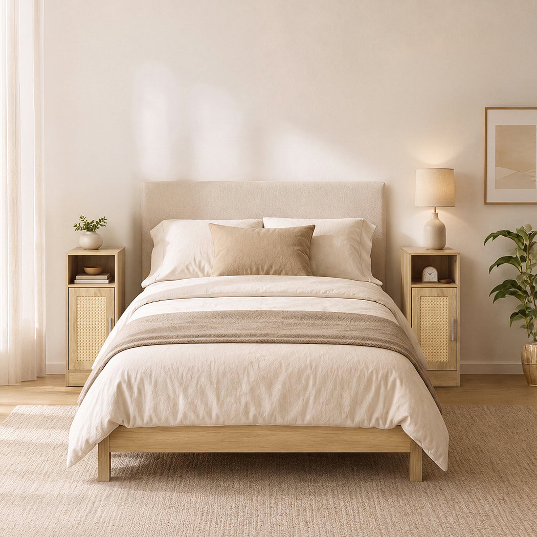 Narrow Bedside Table Set Rattan 24x30x61cm