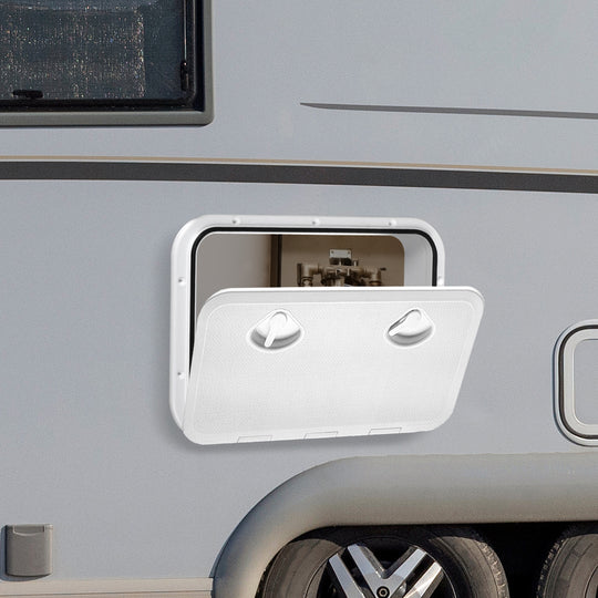 Access Hatch Service Door Lockable - White Lid Locked Caravan