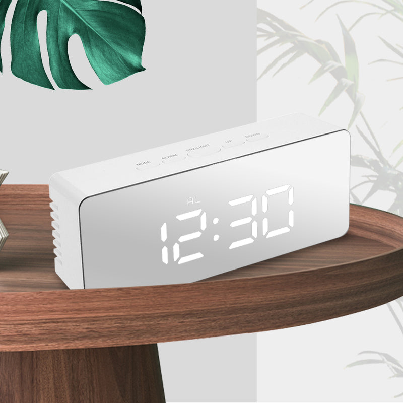 Alarm Clock Digital Led Mirror Desk Silver - Temperature Light Table Time