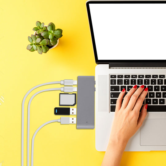 USB 3.0 Type-C HUB 6 Port Powered Adapter Grey - High Speed Splitter Macbook