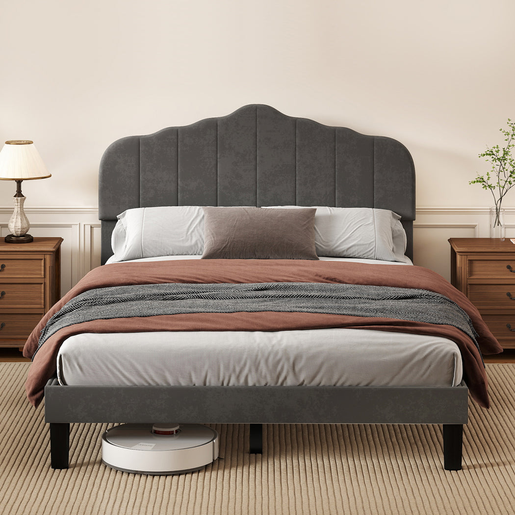 Queen Bed Frame Upholstered Grey 203.5x155x103cm