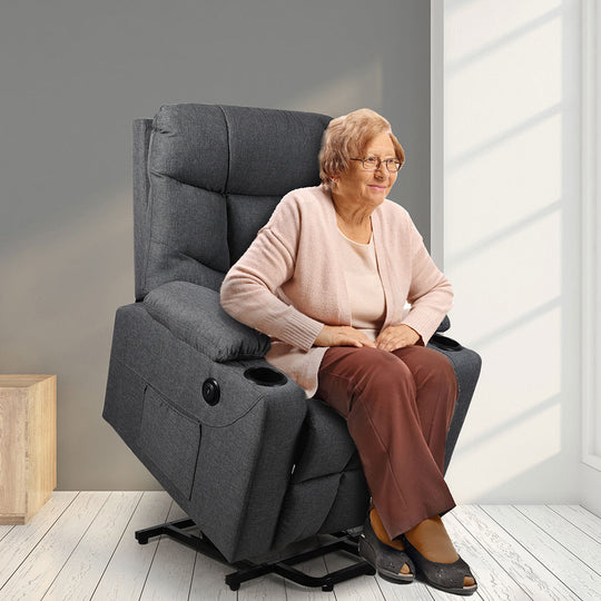 Recliner Chair Electric Lift Grey - Armchair Lounge Fabric Sofa