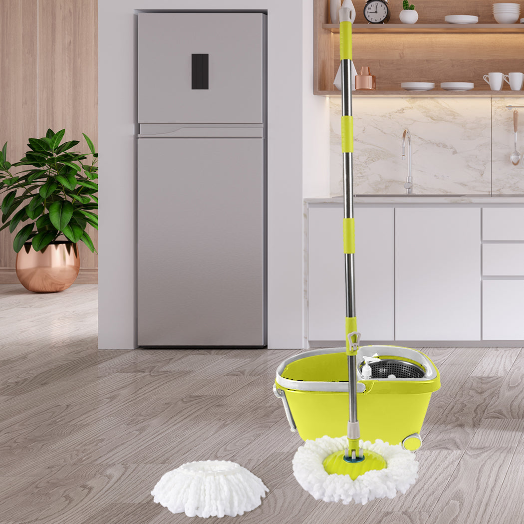 Cleanflo Spin Mop Bucket Set 360 Spinning Green - Stainless Steel Rotating Wet