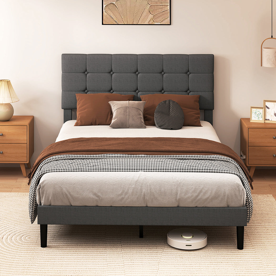 Grey Upholstered Bed Frame Queen 203.5x155x103cm