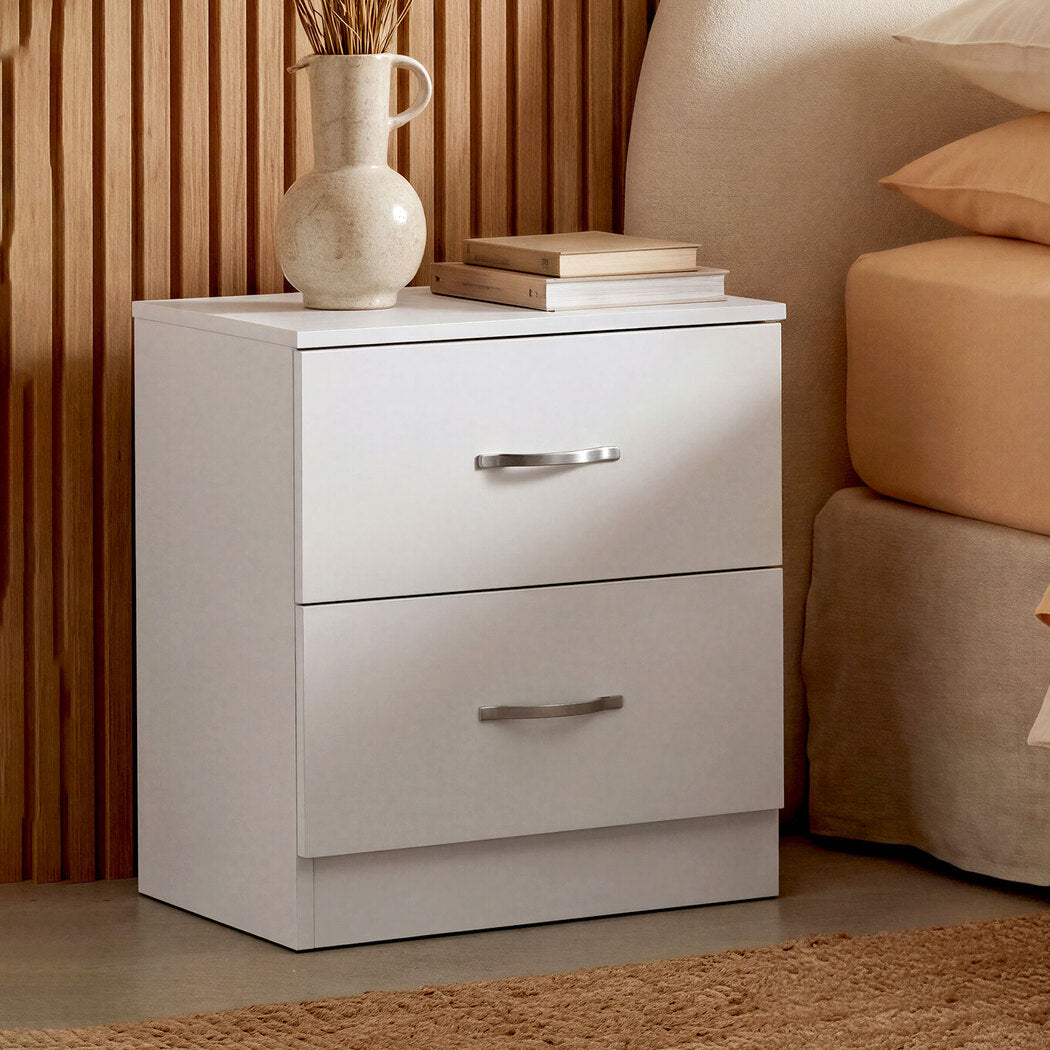 Bedside Table 2 Drawers White 40x36x47cm