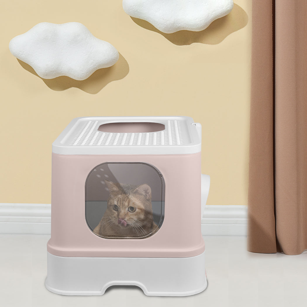 Cat Litter Box Fully Enclosed Kitty Coffee - Toilet Trapping Odor Control