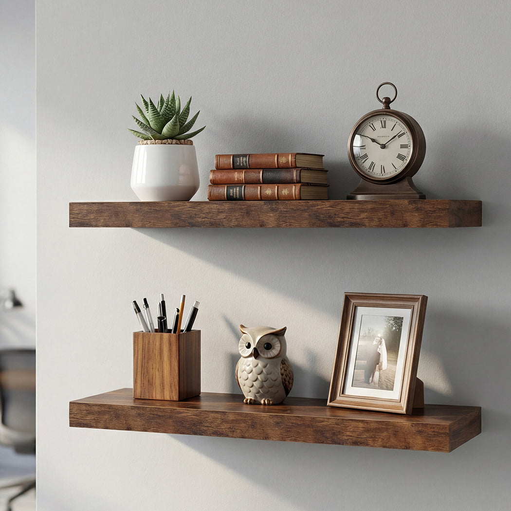 Floating Wall Shelves Set of 2 Brown MDF | Simpledeals