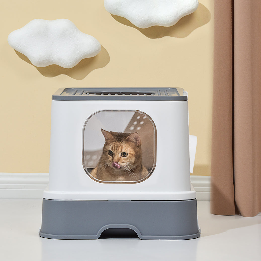 Cat Litter Box Fully Enclosed Kitty Grey