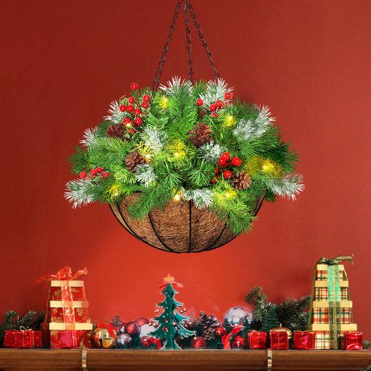 Christmas Hanging Basket Ornaments 30CM - Led Lights Home Garden