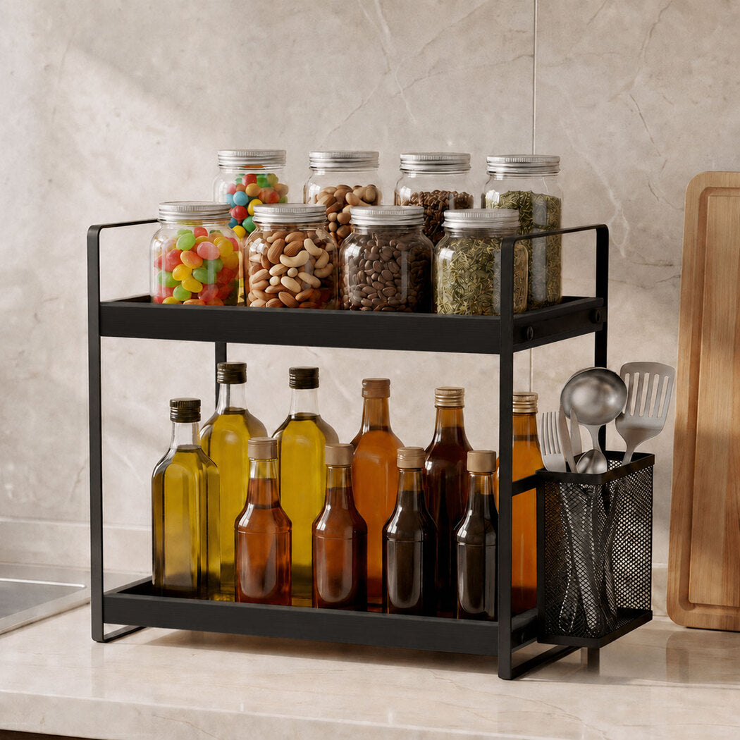 2-Tier Countertop Organiser Black Pine Iron | Simpledeals