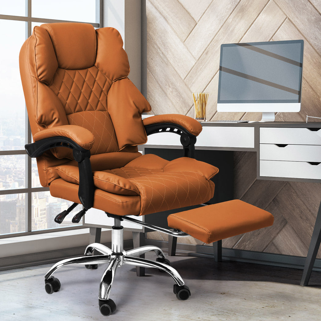Gaming Chair Office Computer Brown Footrest