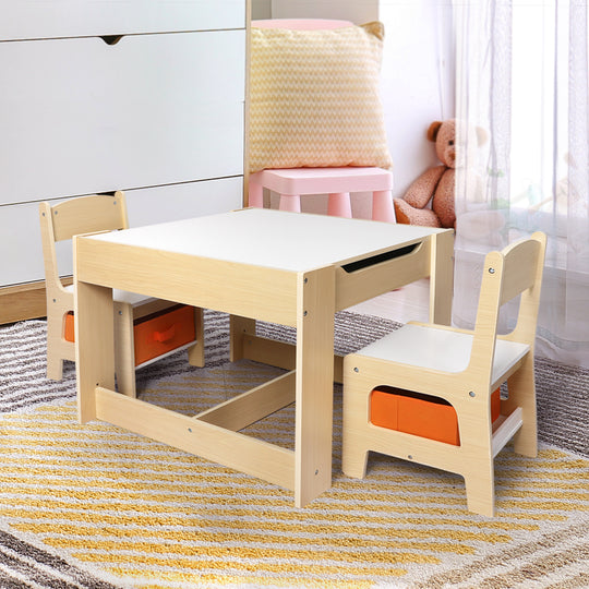 Kids Table and Chairs Set Storage Box Toys Play Desk Wooden Study - SC10 id