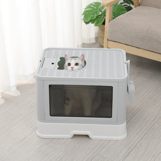 Foldable Cat Litter Box Tray Enclosed Grey - Kitty Toilet Hood Hair