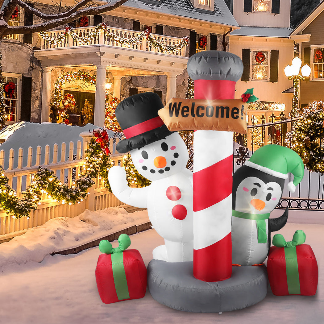 Inflatable Christmas Decor Pole - Welcome Led Lights Xmas