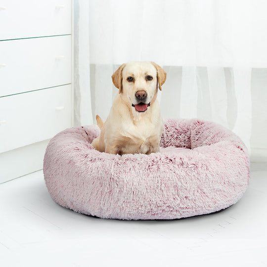 Pet Bed Cat Dog Donut Nest Calming M Pink Medium - Mat Soft Plush Kennel