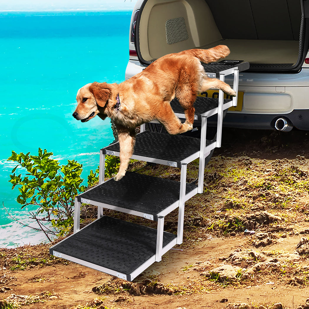 5-Step Dog Ramp Adjustable Height Black Portable Pet Stairs for Dogs