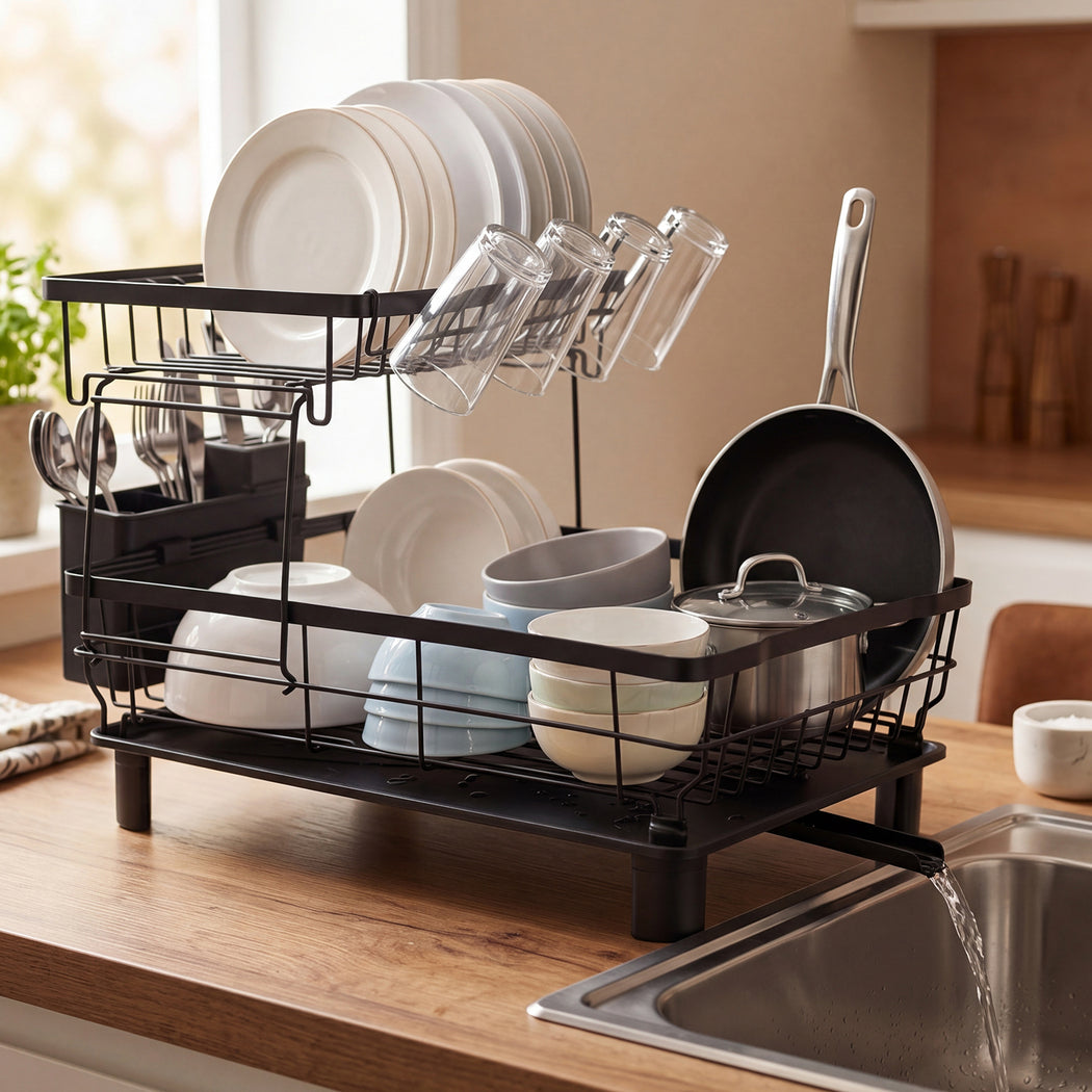 2 Tier Dish Drying Rack Kitchen Organiser | Simpledeals